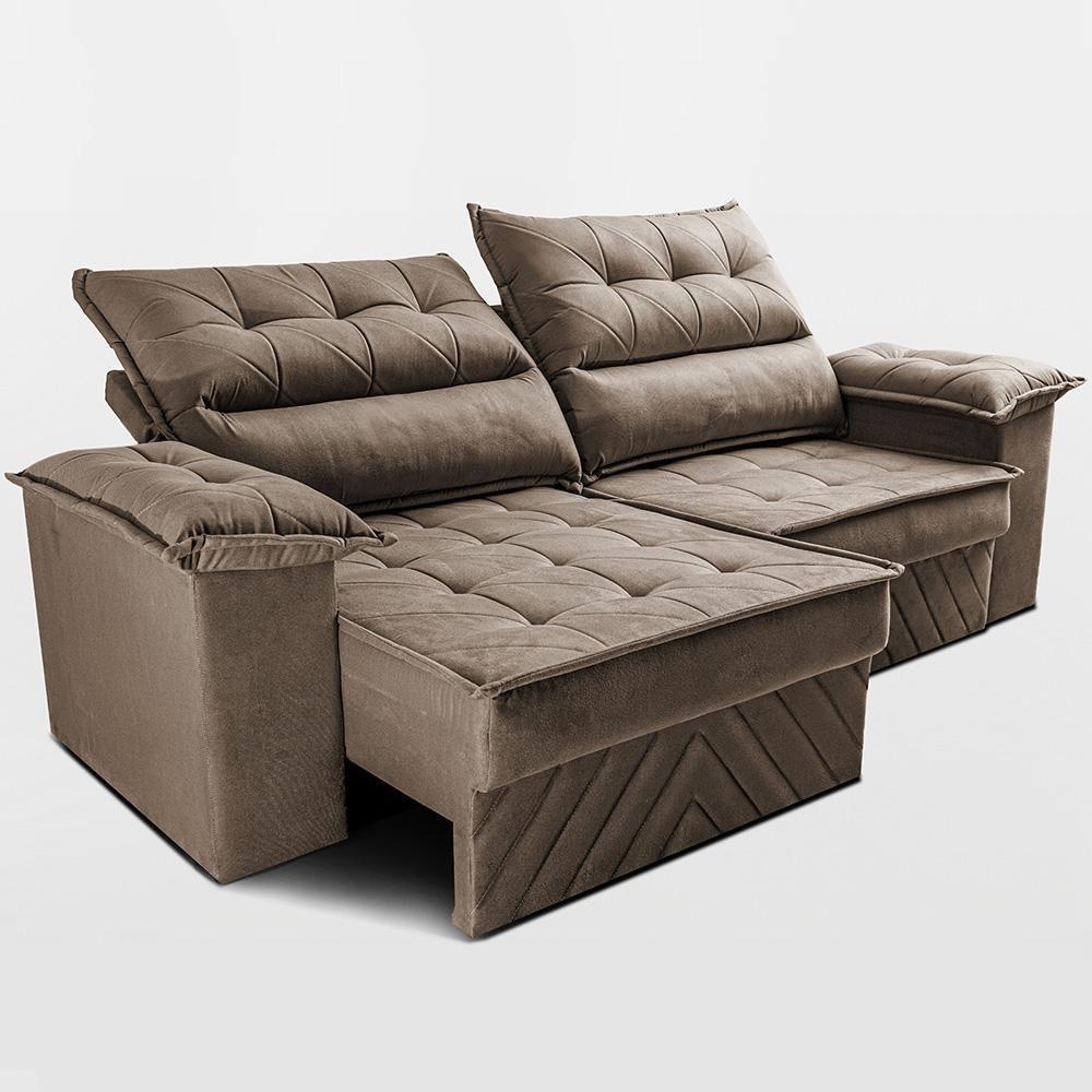 Sofá Retrátil E Reclinável 2,40m Com Molas E Espuma D33 Thunder. Velusoft Cama Inbox Castor - 5