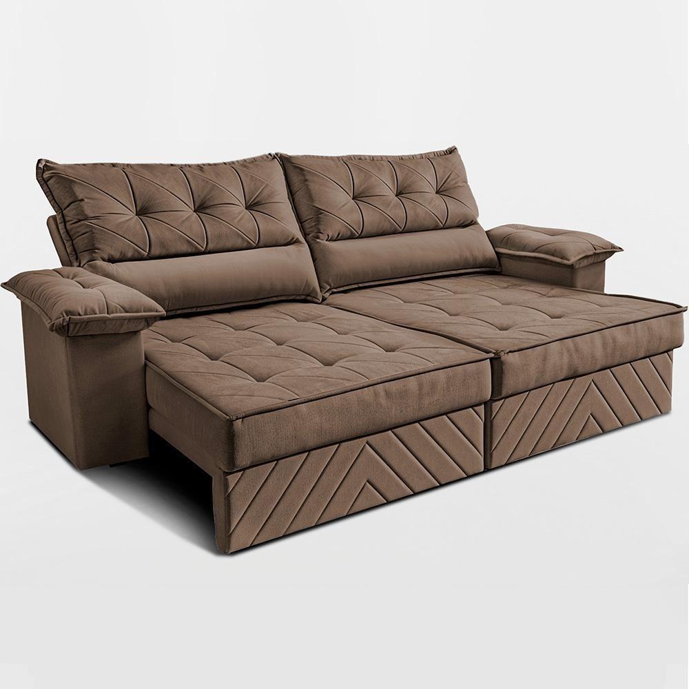 Sofá Retrátil E Reclinável 2,40m Com Molas E Espuma D33 Thunder. Velusoft Cama Inbox Castor - 7