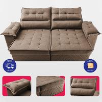 Sofá Retrátil E Reclinável 2,40m Com Molas E Espuma D33 Thunder. Velusoft Cama Inbox Castor