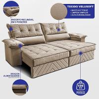 Sofá Retrátil E Reclinável 2,10m Com Molas E Espuma D33 Thunder. Velusoft Cama Inbox Bege - 2