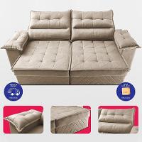 Sofá Retrátil E Reclinável 2,10m Com Molas E Espuma D33 Thunder. Velusoft Cama Inbox Bege - 5