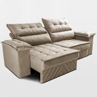 Sofá Retrátil E Reclinável 2,10m Com Molas E Espuma D33 Thunder. Velusoft Cama Inbox Bege - 6