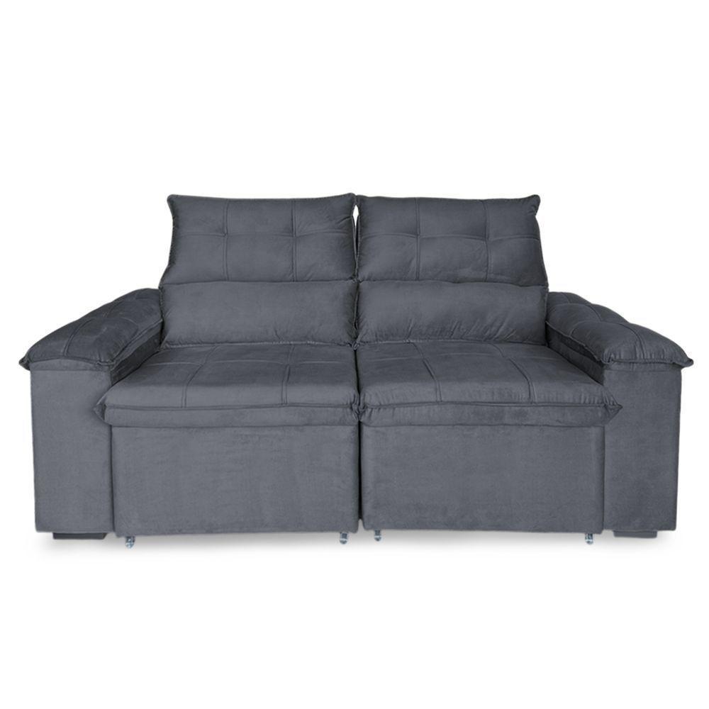 Sofá Retrátil E Reclinável 2 Lugares Verona 1,50m- Élpis Móveis Veludo Cinza - 2