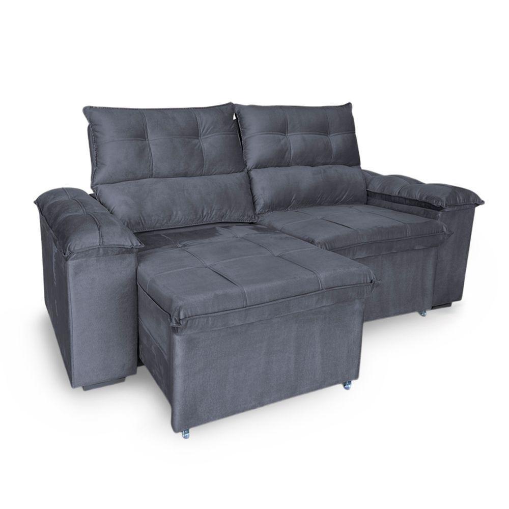 Sofá Retrátil E Reclinável 2 Lugares Verona 1,50m- Élpis Móveis Veludo Cinza - 4