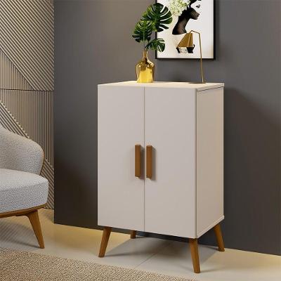 Sapateira Cali Em Mdf Base Madeira 2 Portas E 3 Prateleiras Cor:off White