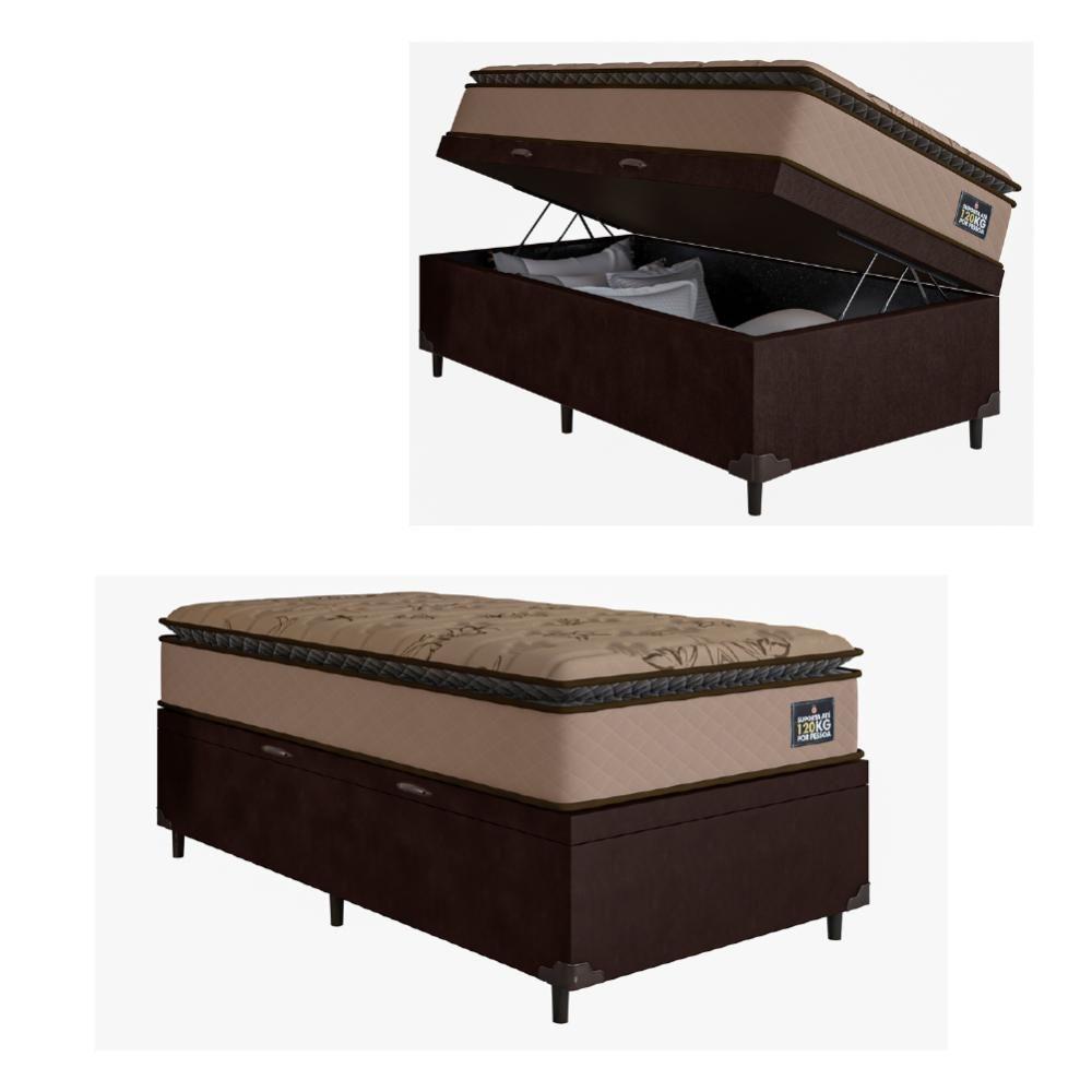 Cama Box Baú Solteiro Colchão Espuma D33 Pillow Van Gogh 88x188x70cm Marrom Suporta Até 120kg Marrom - 1