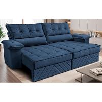 Sofá Retrátil E Reclinável 2,10m Com Molas E Espuma D33 Thunder. Velusoft Cama Inbox Azul - 1
