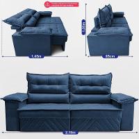 Sofá Retrátil E Reclinável 2,10m Com Molas E Espuma D33 Thunder. Velusoft Cama Inbox Azul - 3