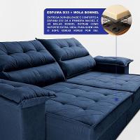 Sofá Retrátil E Reclinável 2,10m Com Molas E Espuma D33 Thunder. Velusoft Cama Inbox Azul