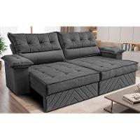 Sofá Retrátil E Reclinável 2,40m Com Molas E Espuma D33 Thunder. Velusoft Cama Inbox Cinza - 1