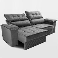 Sofá Retrátil E Reclinável 2,40m Com Molas E Espuma D33 Thunder. Velusoft Cama Inbox Cinza - 6