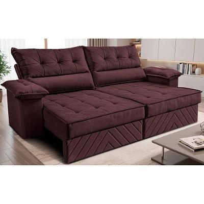 Sofá Retrátil E Reclinável 2,40m Com Molas E Espuma D33 Thunder. Velusoft Cama Inbox Vinho