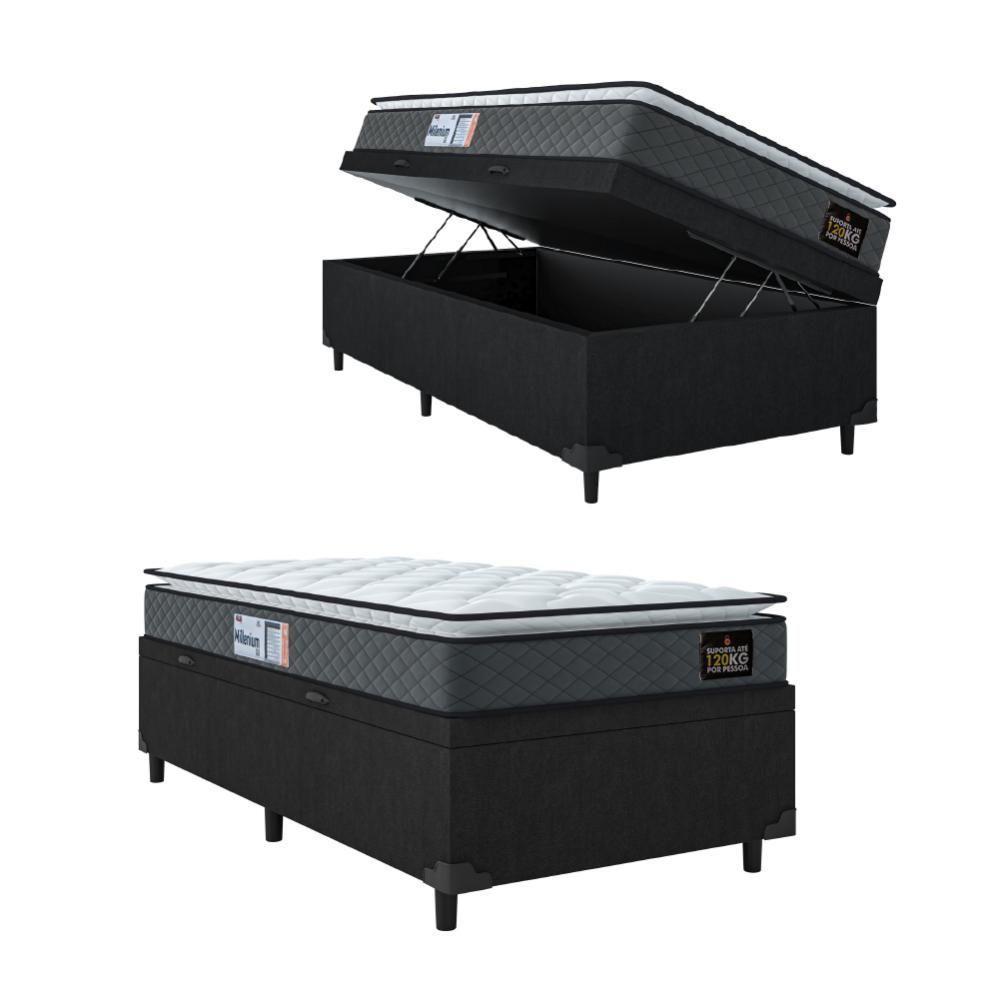 Cama Box Baú Solteiro Colchão Espuma D33 Pillow 88x188x60cm Cinza/preto Suporta Até 120kg Preto - 1