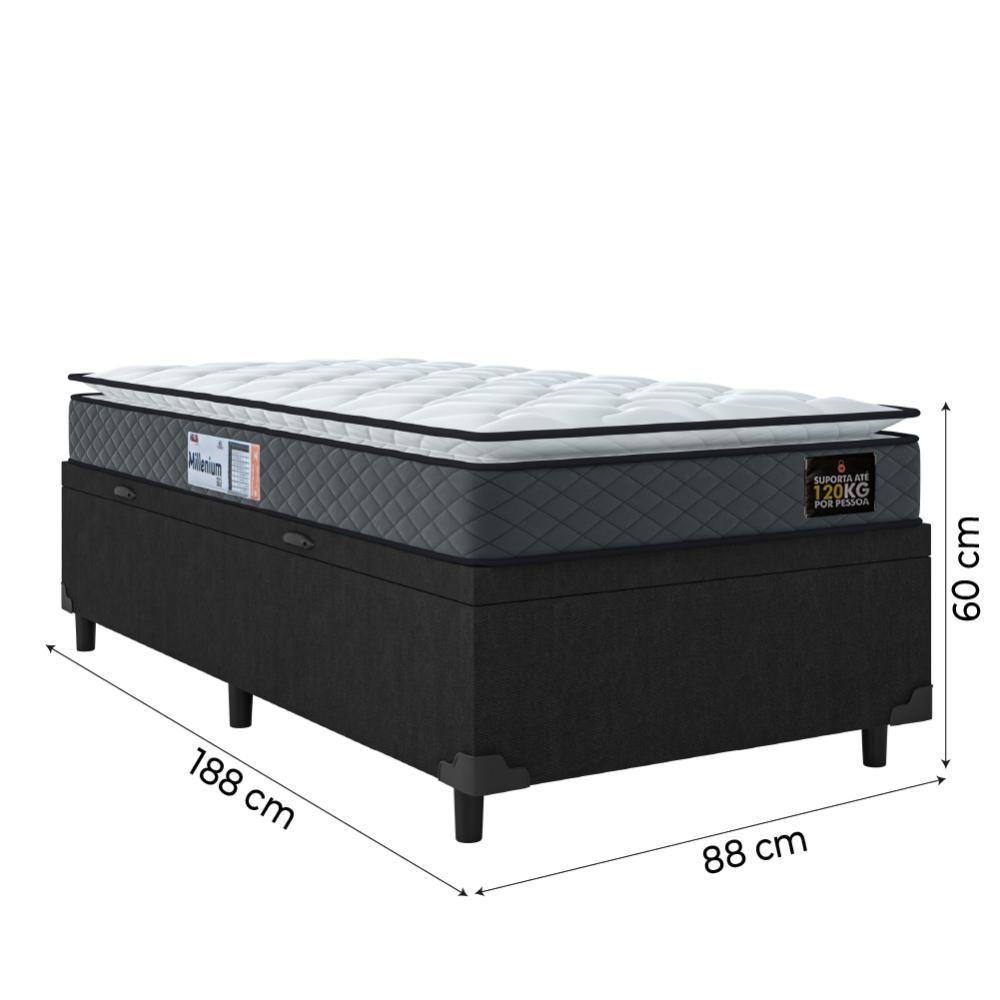 Cama Box Baú Solteiro Colchão Espuma D33 Pillow 88x188x60cm Cinza/preto Suporta Até 120kg Preto - 5