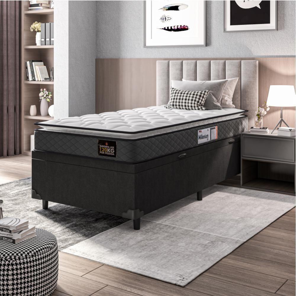 Cama Box Baú Solteiro Colchão Espuma D33 Pillow 88x188x60cm Cinza/preto Suporta Até 120kg Preto - 7