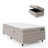 Cama Box Baú Solteiro Colchão D33 Pillow Top Millenium 88x188x57cm Bege Suporta Até 100kg Por Pessoa Bege - 1