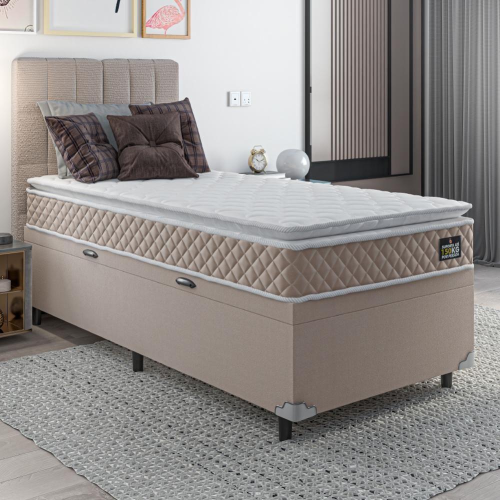 Cama Box Baú Solteiro Colchão D45 Com Pillow Top Hellen Strong Bege 88x188x65cm Bege - 5