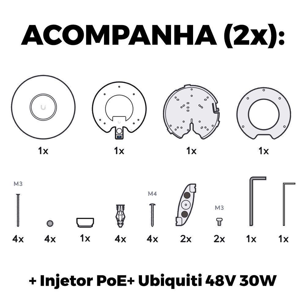 2 Roteadores Wifi 6 Access Point 5.3 Gbps + 2 Injetores Poe+ 2 U6 Pro Ubiquiti Com 2 Fontes 48v 30w - 2