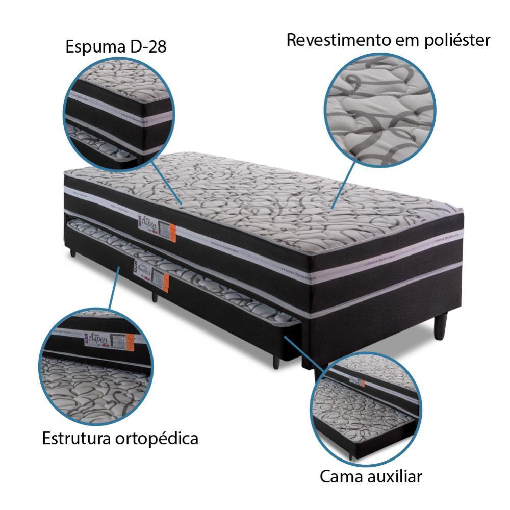 Cama Box Solteiro Com Cama Auxiliar 88X188X41Cm Cinza/Preto - 3