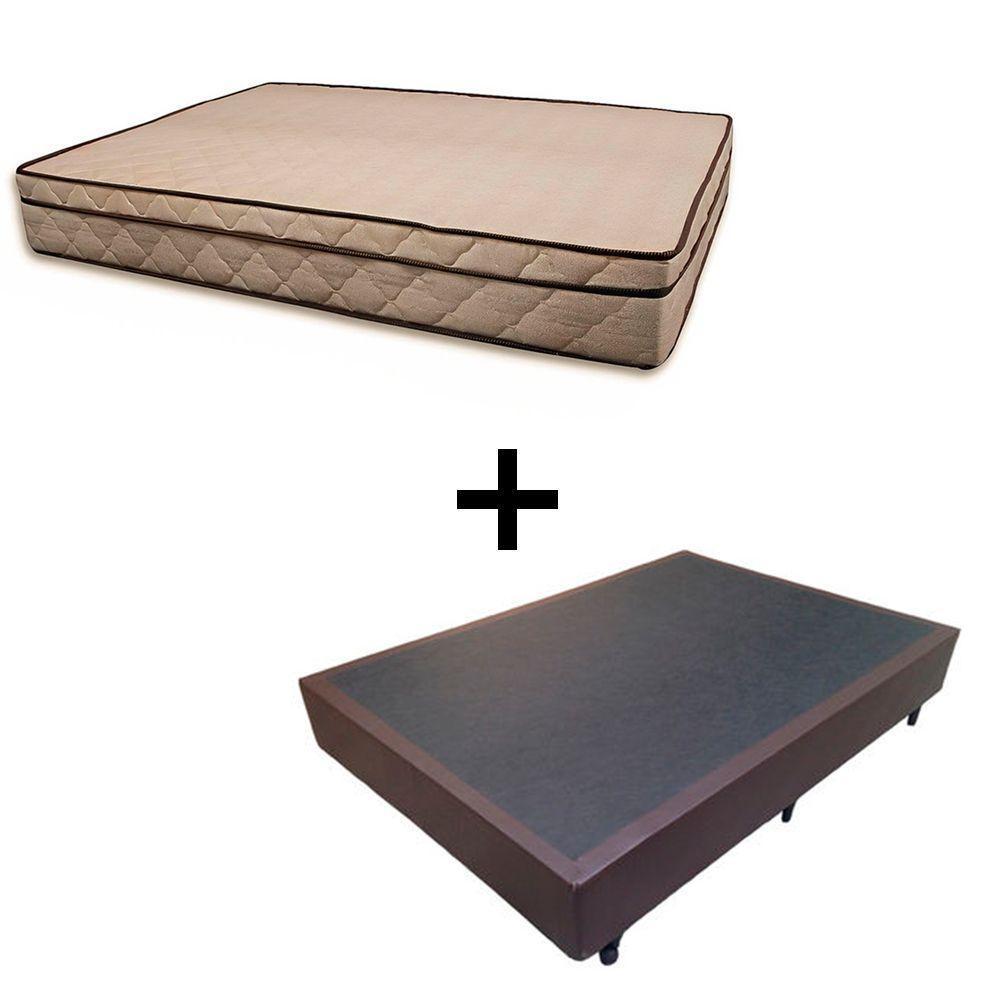 Cama Box Casal 138 Tecido Sintético Marrom Com Colchão Polônia Bello Box - D28 65x138x188 - 1