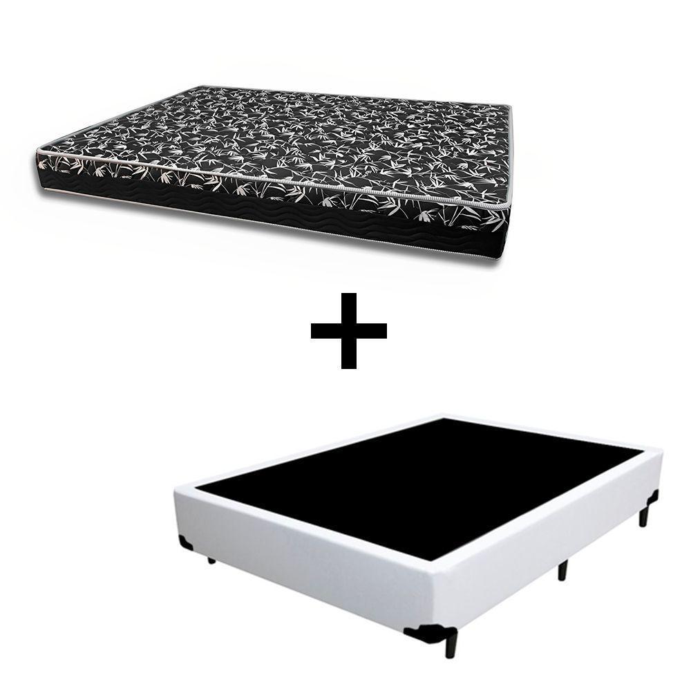 Cama Box Casal 138 Tecido Sintético Branco Com Colchão Belize Bello Box - D33 Preto 57x138x188 - 1