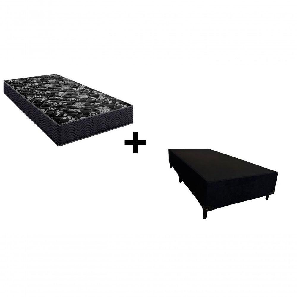 Cama Box Solteiro 88 Tecido Sintético Preto Com Colchão Lisboa Bello Box Espuma D28 Preto - 1