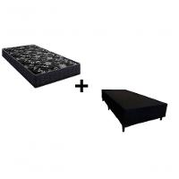 Cama Box Solteiro 88 Tecido Sintético Preto Com Colchão Lisboa Bello Box Espuma D28 Preto - 1