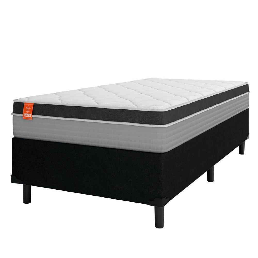 Cama Box Solteiro Colchão Molas Ensacadas Real 88x188x65cm Preto/Cinza Suporta Até 130kg Por Pessoa - 1