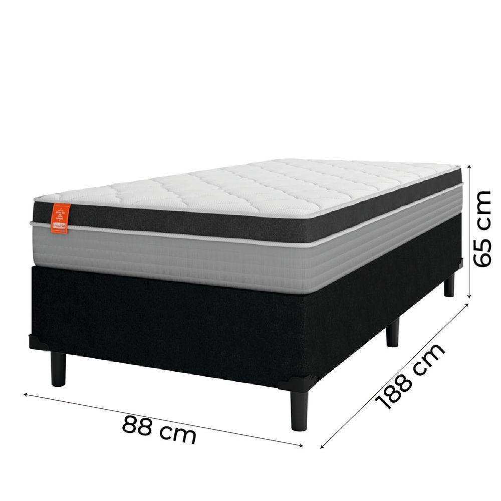 Cama Box Solteiro Colchão Molas Ensacadas Real 88x188x65cm Preto/Cinza Suporta Até 130kg Por Pessoa - 3