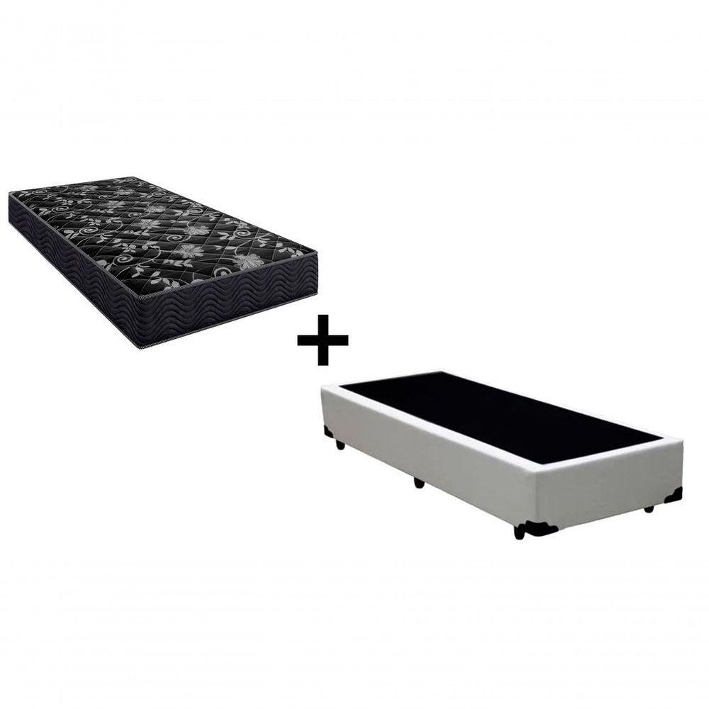 Cama Box Solteiro 88 Tecido Sintético Branco Com Colchão Lisboa Bello Box Espuma D28 Preto - 1