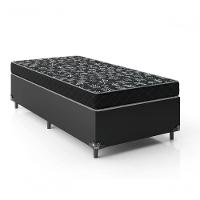 Cama Box Solteiro 88 Tecido Sintético Preto Com Colchão Espuma D20 - Tampo Preto 12cm - 1