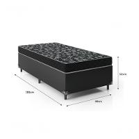 Cama Box Solteiro 88 Tecido Sintético Preto Com Colchão Espuma D20 - Tampo Preto 12cm - 2