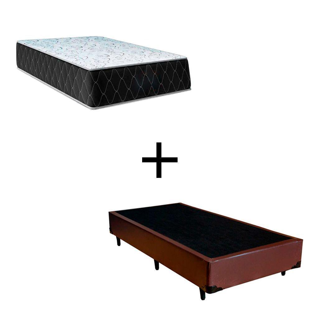 Cama Box Solteiro 88 Tecido Sintético Marrom Com Colchão Marrocos - Poliéster - Espuma D33 30cm - 1