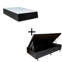 Cama Box Baú Solteiro 88 Tecido Sintético Preto Com Colchão Marrocos - Poliéster - Espuma D33 30cm - 1