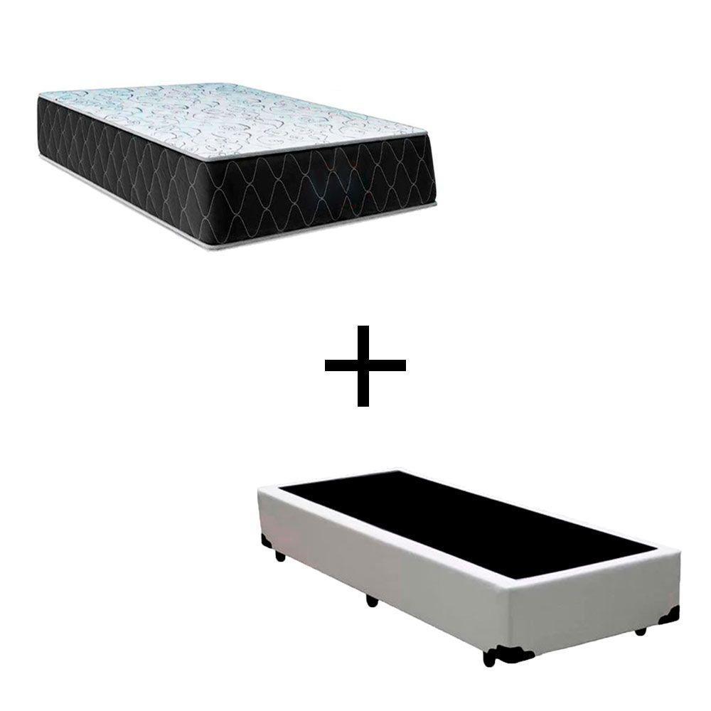 Cama Box Solteiro 88 Tecido Sintético Branco Com Colchão Marrocos - Poliéster - Espuma D33 30cm - 1