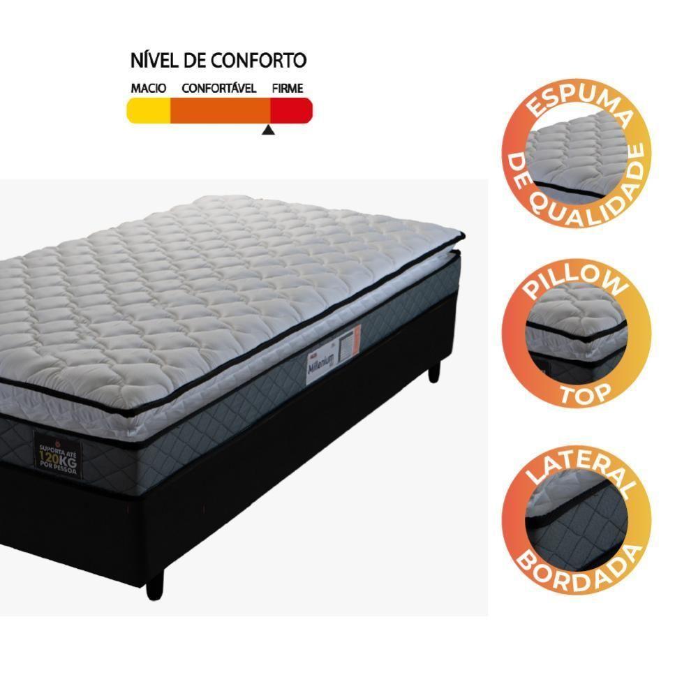 Cama Box Solteiro Colchão Espuma D33 Pillow Top Millenium 88X188X57Cm Cinza/Preto - 3