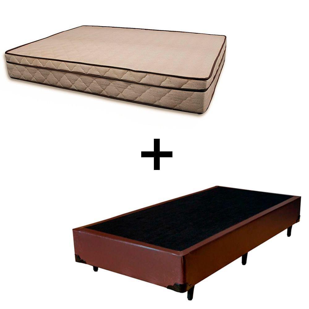Cama Box Solteiro 88 Tecido Sintético Marrom Com Colchão Polônia Bello Box - D28 65x88x188 - 1