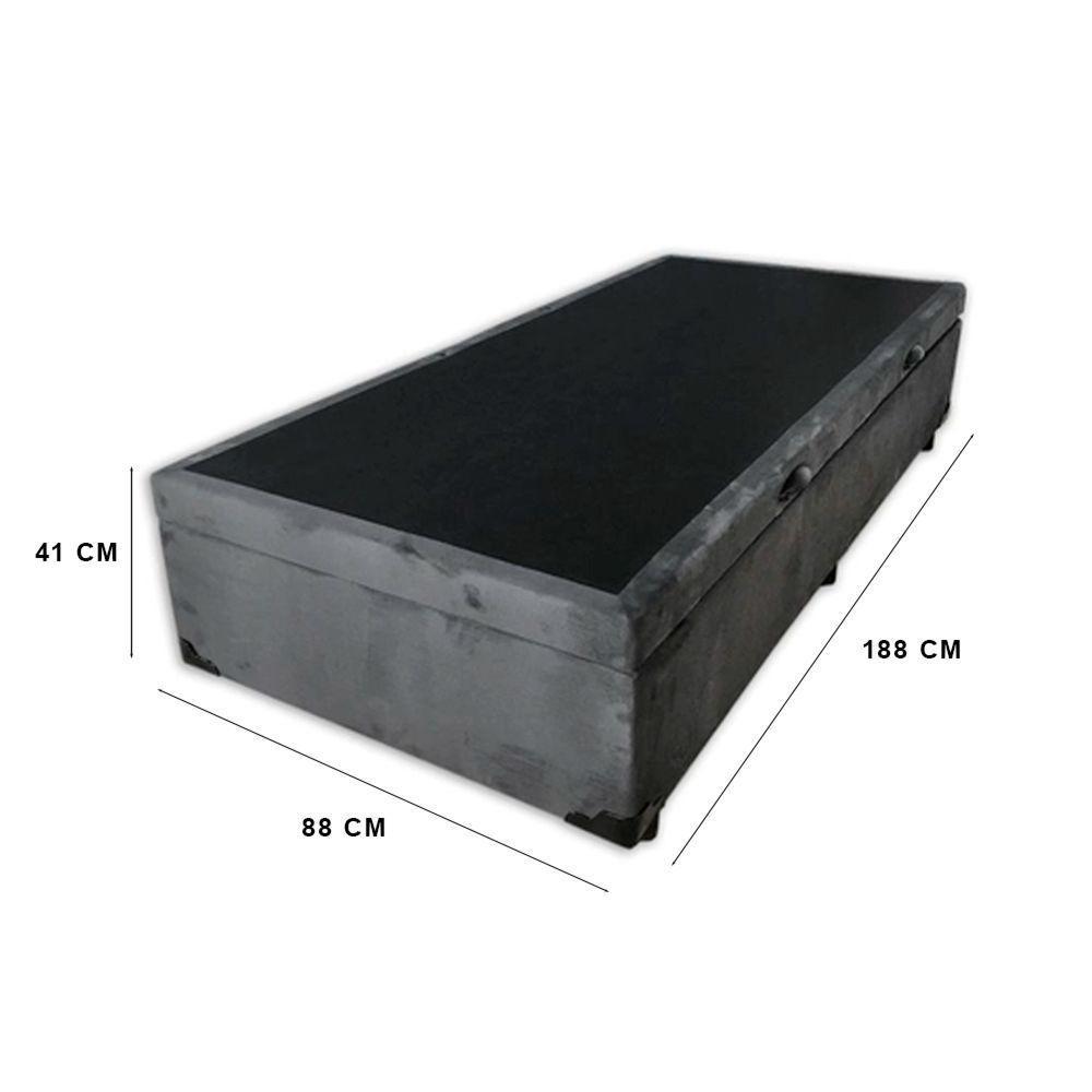Cama Box Baú Solteiro 88 Suede Cinza Com Colchão Paris De Molas Ensacadas Preto - 3