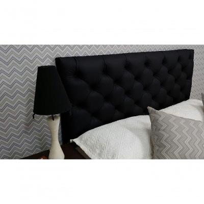Cabeceira Solteiro 88 - Bello Box - Estilo Capitonê Tecido Sintético Preto Sem Strass