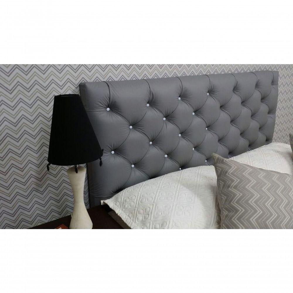 Cabeceira Solteiro 88 - Bello Box - Estilo Capitonê Tecido Sintético Cinza Com Strass - 1