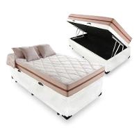 Cama Box Baú Solteiro Tecido Sintético Branco Com Colchão Pillow Angel - Bello Box - Molas Ensacadas 62x88x188 - 1