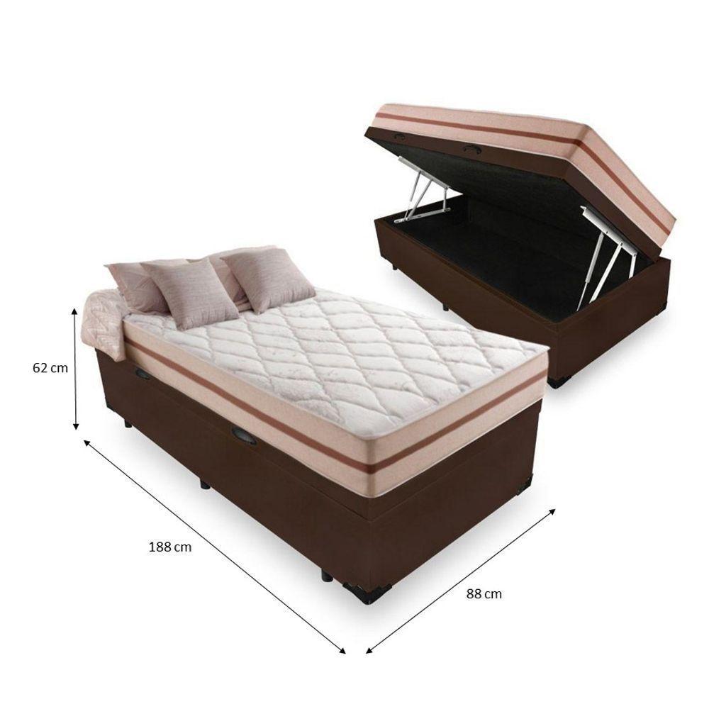 Cama Box Baú Solteiro Tecido Sintético Marrom Com Colchão Pillow Angel - Bello Box - Molas Ensacadas 62x88x188 - 2