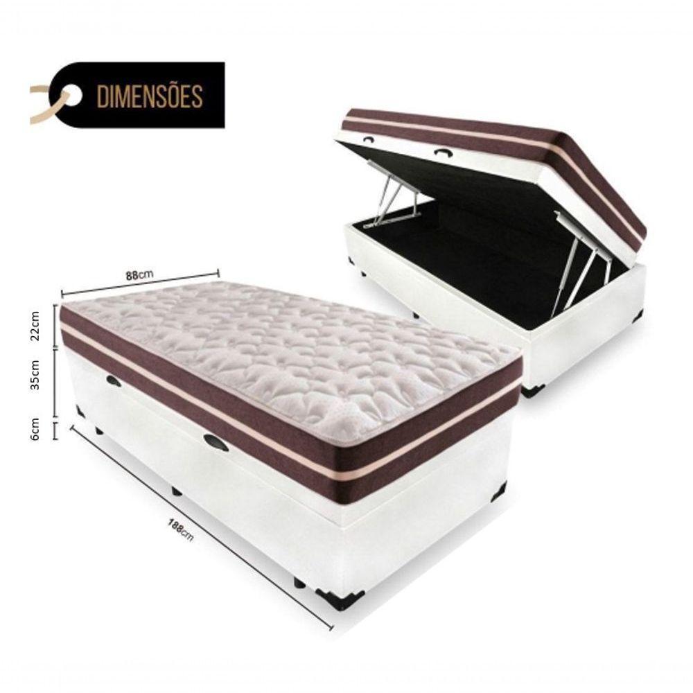 Cama Box Baú Solteiro 88 Tecido Sintético Branco Com Colchão Little Angel - Bello Box - Mola Superlastic 62x88x188cm - 2