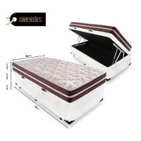 Cama Box Baú Solteiro 88 Tecido Sintético Branco Com Colchão Little Angel - Bello Box - Mola Superlastic 62x88x188cm - 2