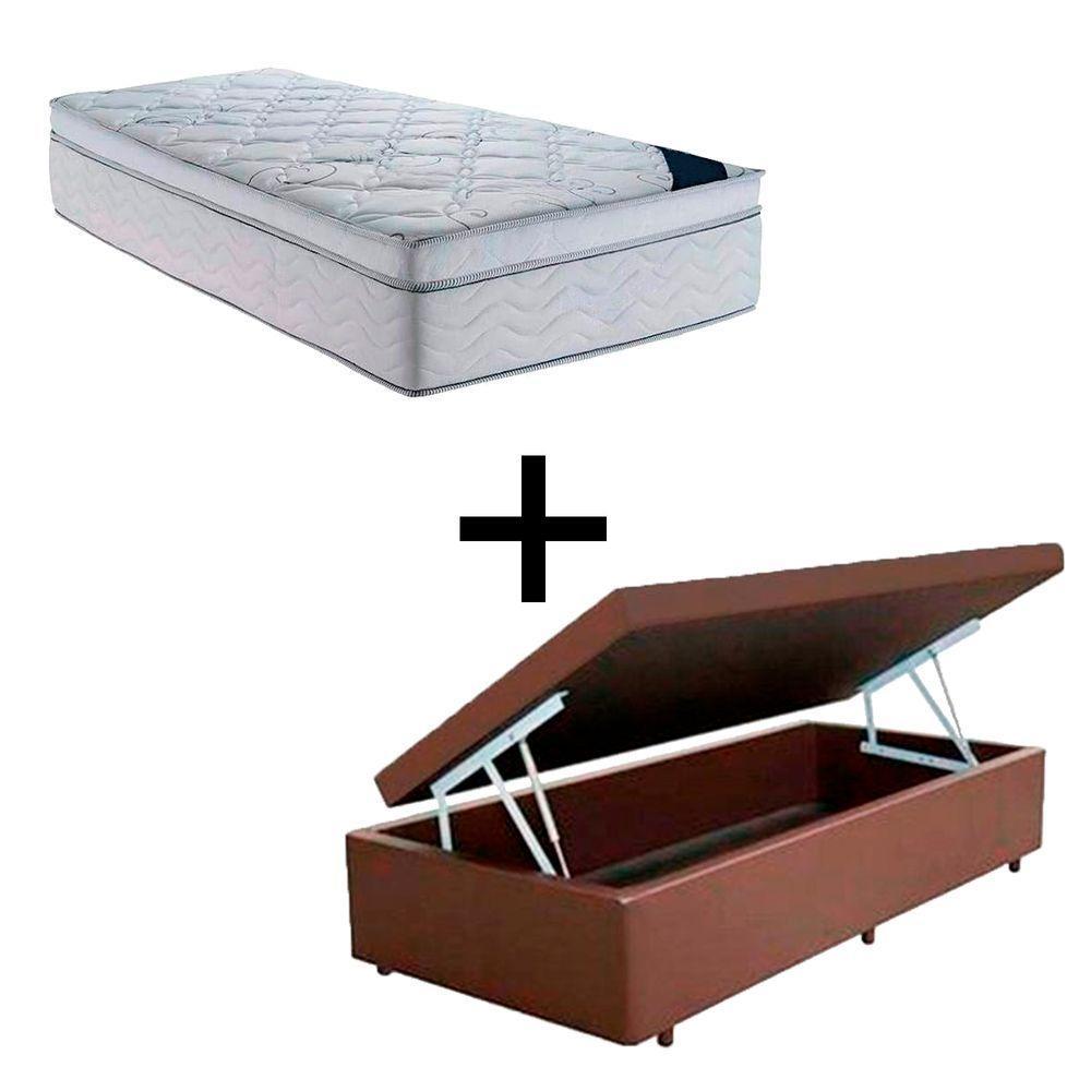 Cama Baú Solteiro 88 Tecido Sintético Marrom Com Colchão Toronto Molas Ensacadas Branco D33 - 1