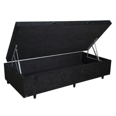 Base Box Baú Solteiro Suede Preta - 88x188