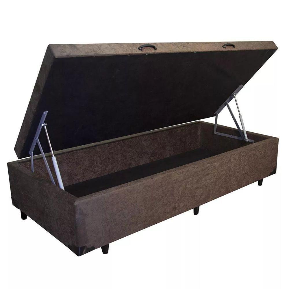 Base Box Baú Solteiro Marrom 42x88x188 Suede - 1
