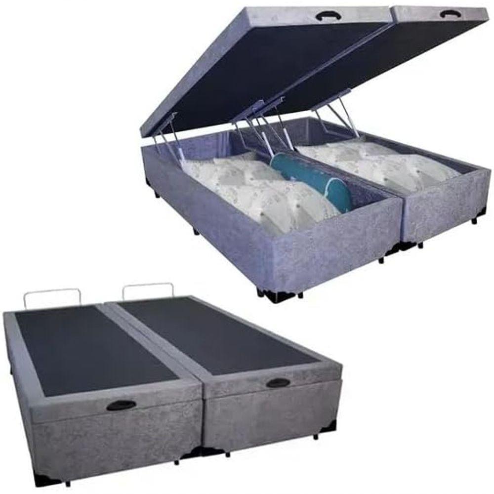 Cama Box Baú Casal Bipartido Suede Cinza 138x188 - 2
