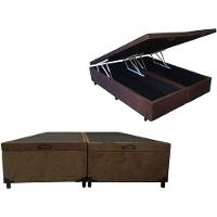 Base Box Baú King Bipartido Suede Marrom 42x193x203