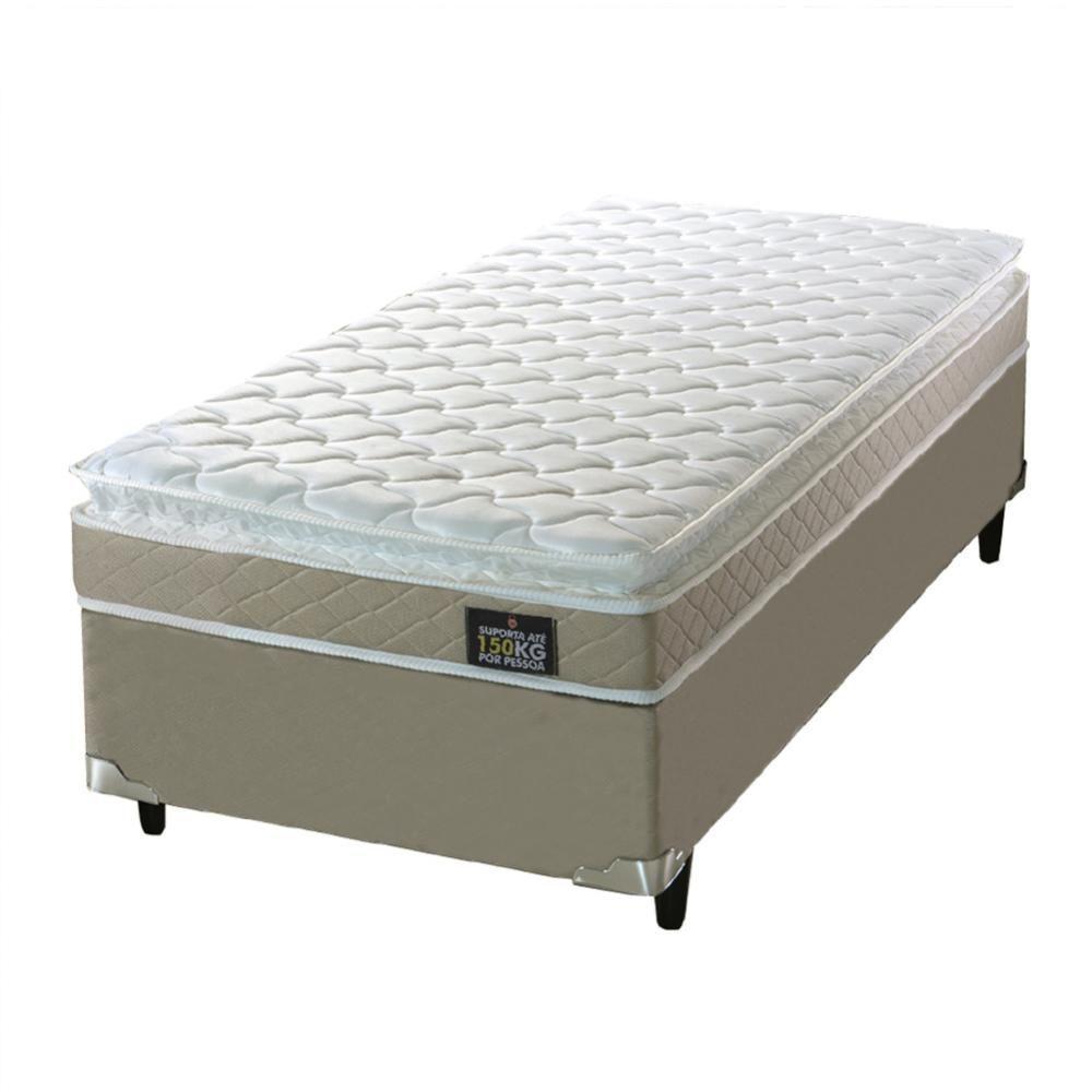 Cama Box Solteiro Colchão D45 Com Pillow Top Hellen Strong 88x188x62cm Bege - Suporta Até 150kg Por Bege - 1